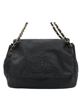 Chanel Chain Shoulder Bag CC Logo Black Gold Leather